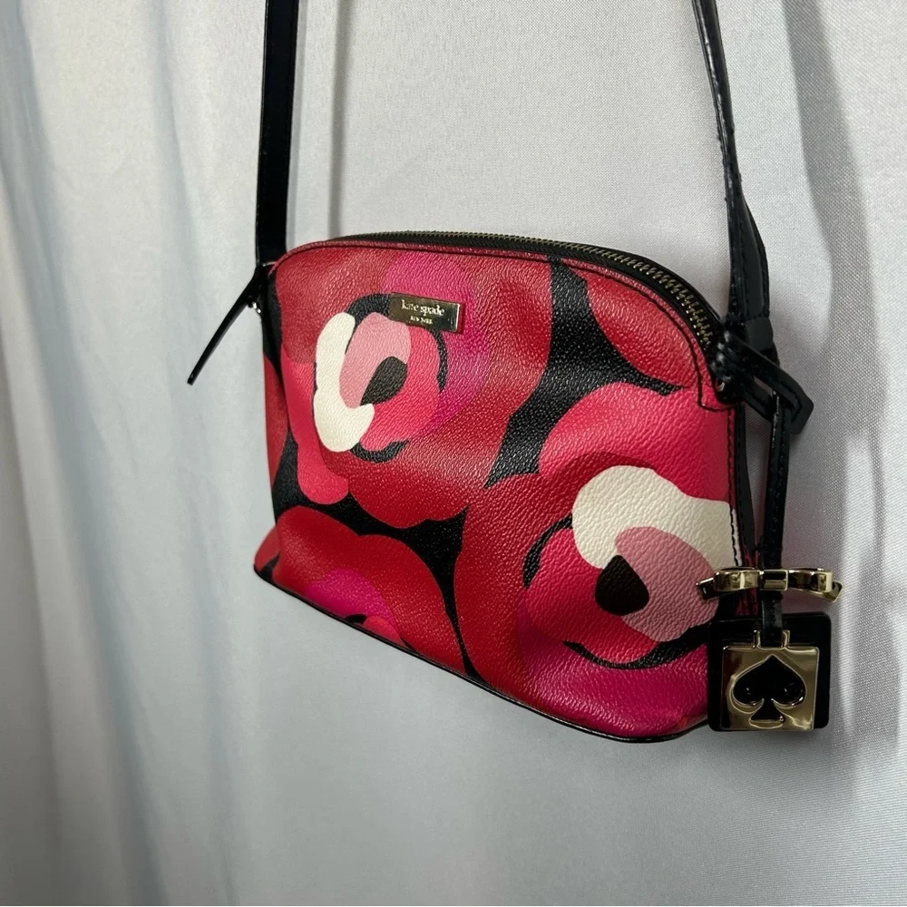 Kate Spade | Leather Floral Crossbody Red Black